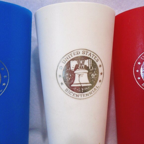 Vintage Set 6 Bicentennial Red White Blue Nasco American Plastic Tumblers - Picture 4 of 6
